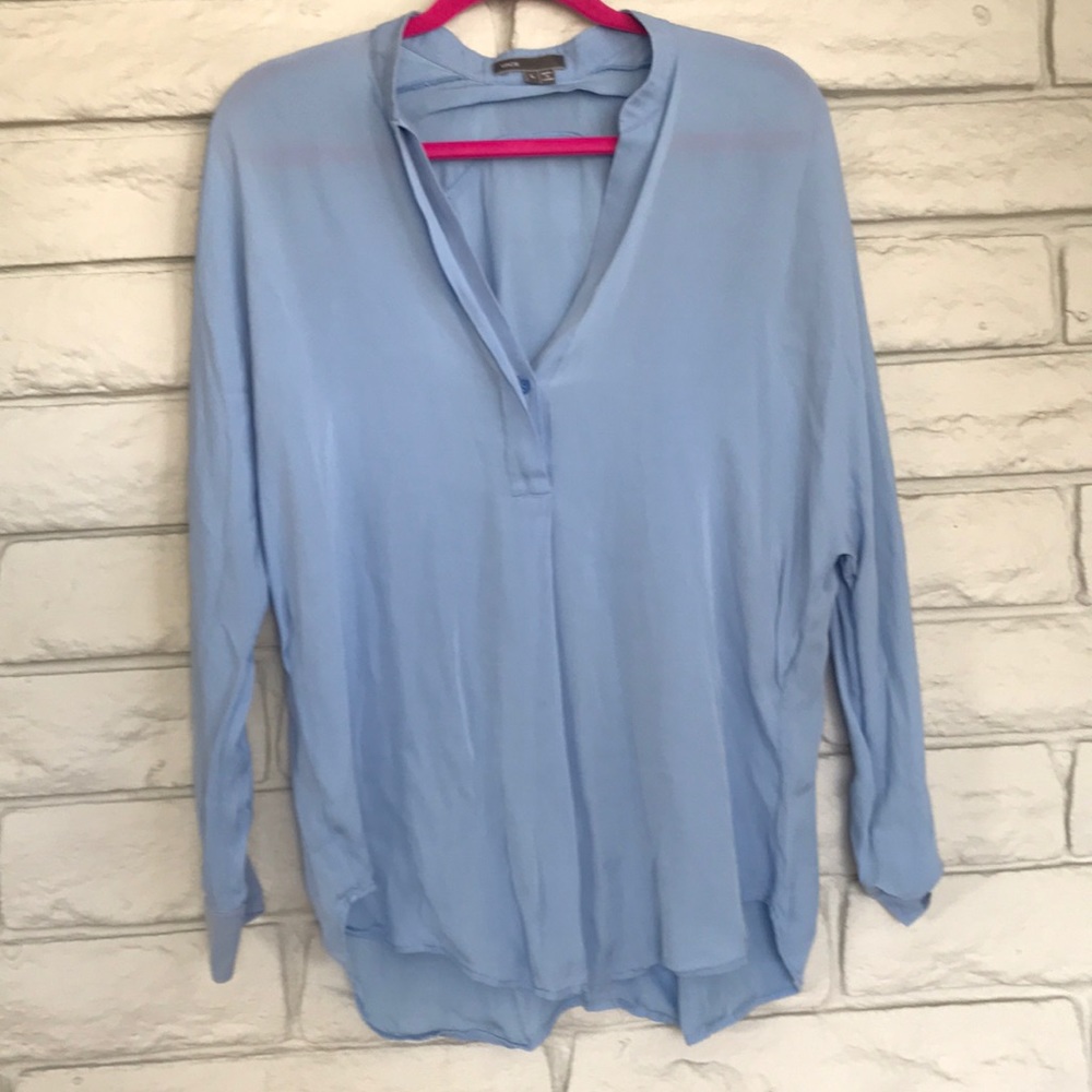 serenity blue silk v neck blouse by vince